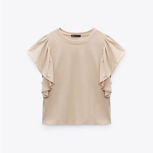 Zara tan cream ruffle tshirt tank top